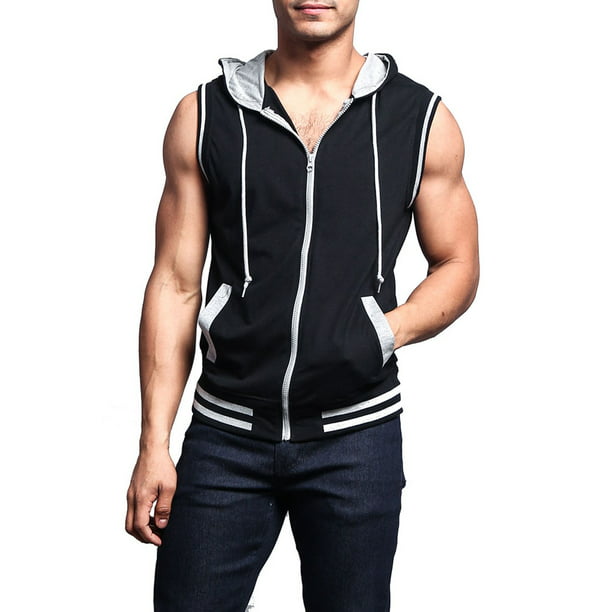 Victorious Mens Lightweight Athletic Casual Sleeveless Contrast Zipper Hoodie 